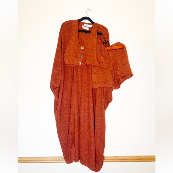 Free People Kai Sweater Set Knit Beach Crop Shorts Duster rust - Picture 5 of 16